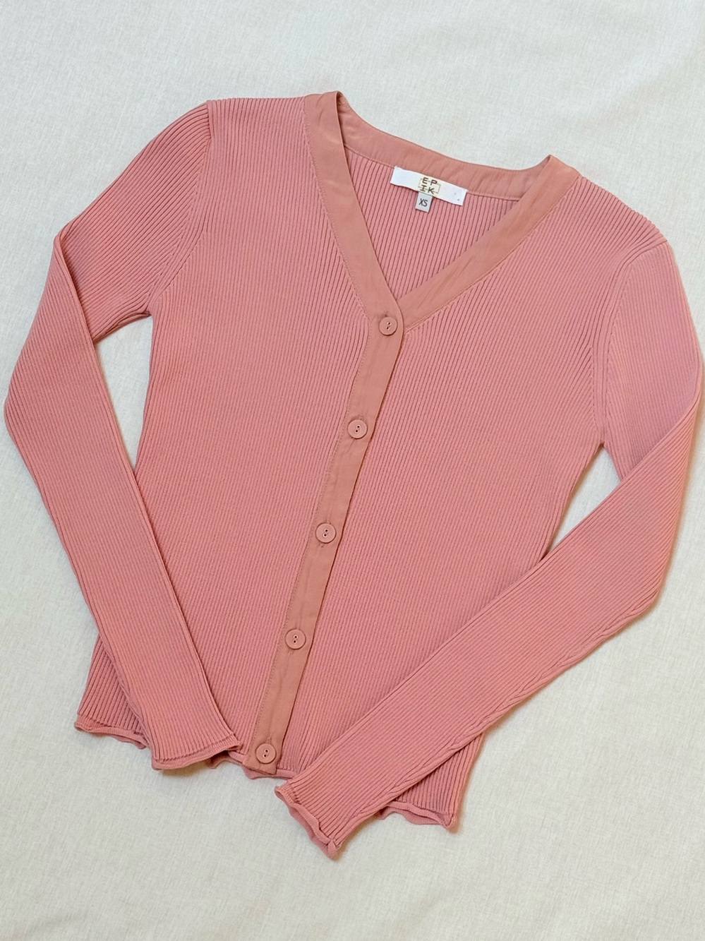 EPIK Dusty Rose Ribbed Button Cardigan Size XS